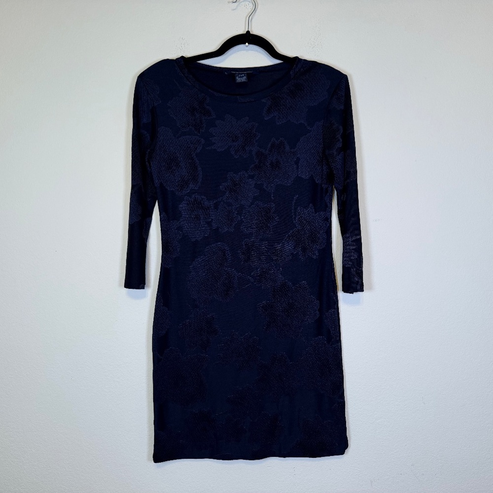FRENCH CONNECTION - Bodycon Dark Navy Floral Sheath Jersey Dress